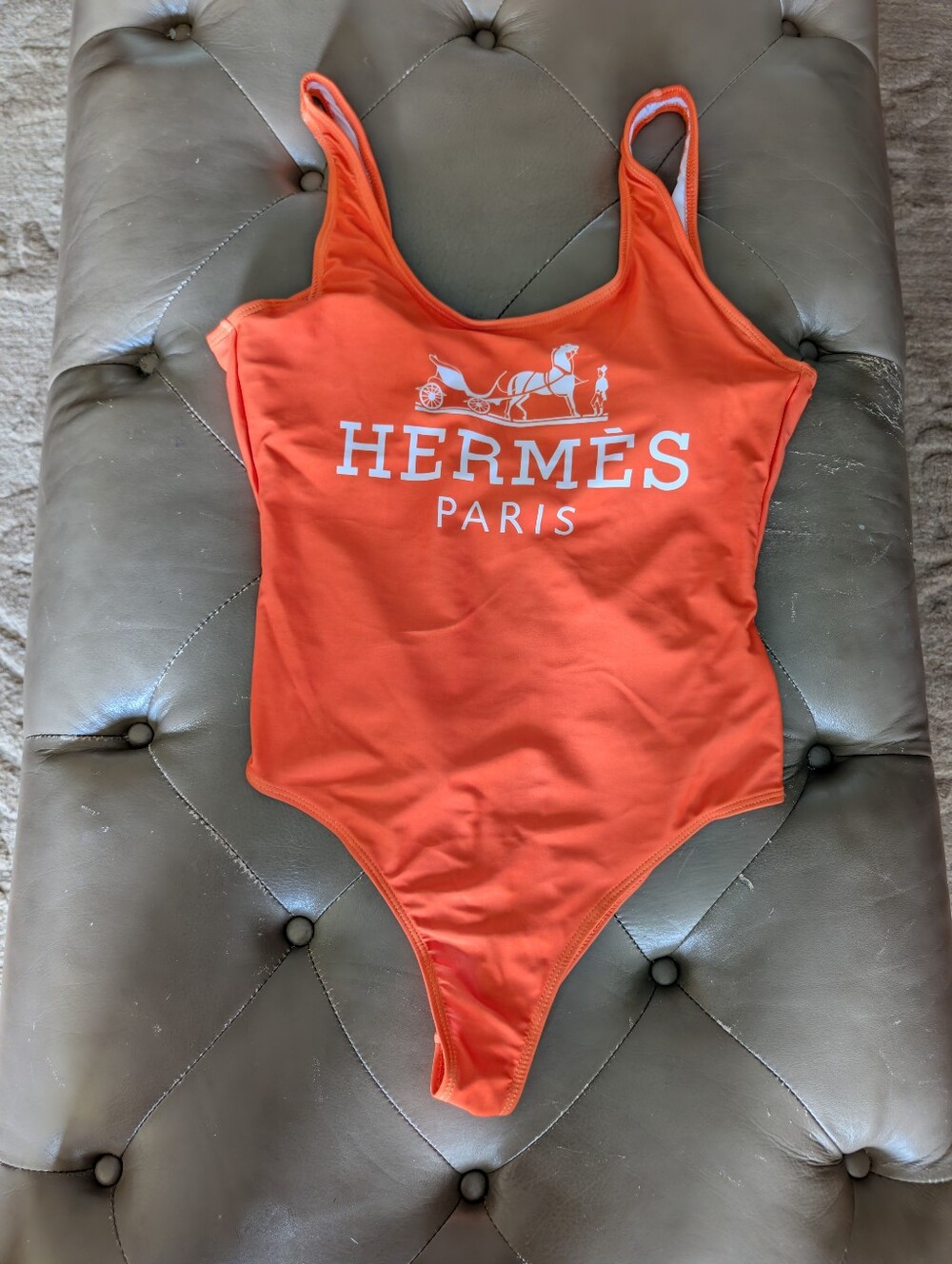ORANGE AND WHITE Open Back Monogram Bathing Suit Size XL!